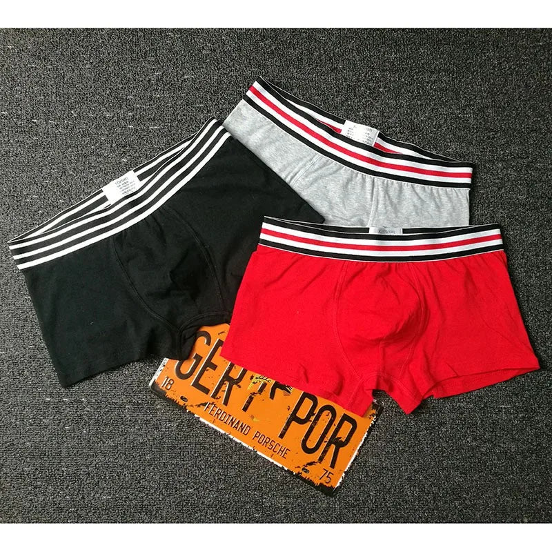 3pcstopmen's Baumwolle Boxer Unterwäsche Herrenmode Streifen gürtel einfarbige Unterhose ultra weiche bequeme Atem männliche Höschen Shorts