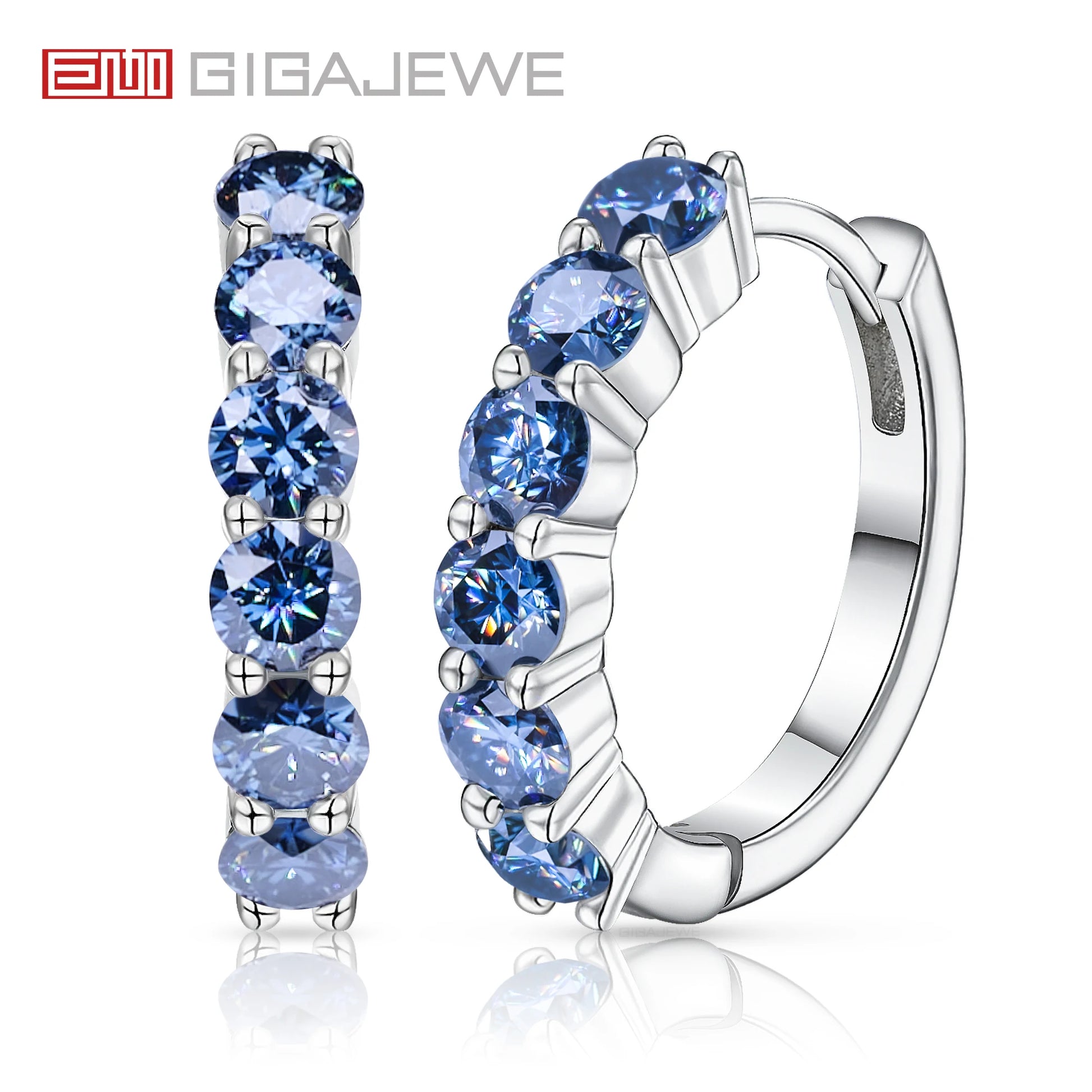 GIGAJEWE Hoop Earring Moissanite Natural Blue Color VVS1 S925 Silver 18K Gold Plated Diamond Test Passed Jewelry Woman Wife Gift.