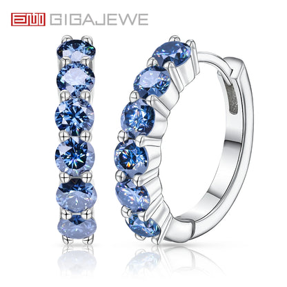 GIGAJEWE Hoop Earring Moissanite Natural Blue Color VVS1 S925 Silver 18K Gold Plated Diamond Test Passed Jewelry Woman Wife Gift.