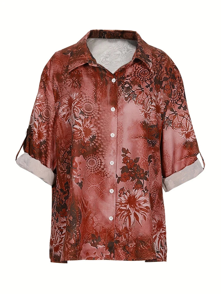 Plus Size 2025 New Fashion Ladies Button Shirt Summer Autumn Long Sleeve T Shirt Tops Business Casual Floral Shirt.