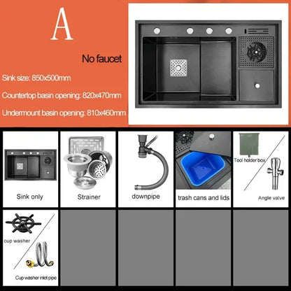 Nano Kitchen Sink Multi-Function Stepped Kitchen Sink 304 Stainless Steel Vegetable Washing Basin With High Pressure Cup Washer