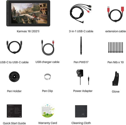 HUION Kamvas 16(2021) Graphics Drawing Monitor Battery-free Digital Pen Tablet For Windows/MAC And Android 120%s RGB.