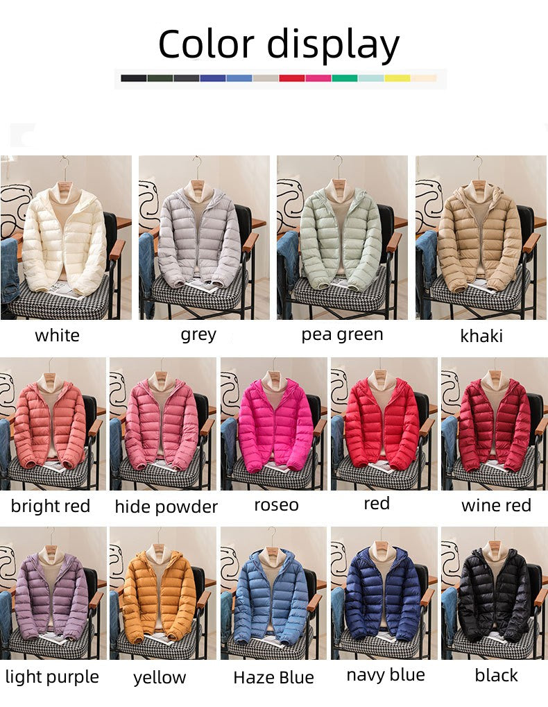 2024 neue Ankünfte Frauen Mit Kapuze Ultra Leichte Packbare Puffer Jacken Herbst Winter Weiße Ente Unten Weiblichen Koreanischen Dünnen Mantel.