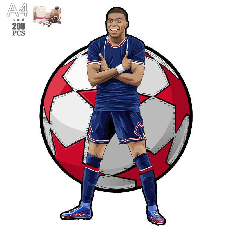 Soccer Player Wooden Puzzle for Football Fan Sports Star Wood Jigsaw Advanced Difficulty A3 A4 Size Puzzles