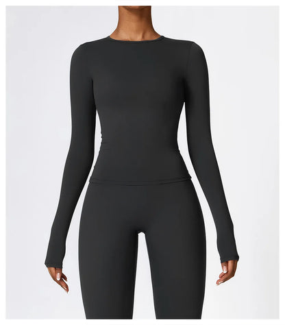 NCLAGEN Yoga Shirts For Women Long Sleeve Winter Fitness Running Gym Clothes Workout Dry Fit Breathable High Elastic Sports Top.