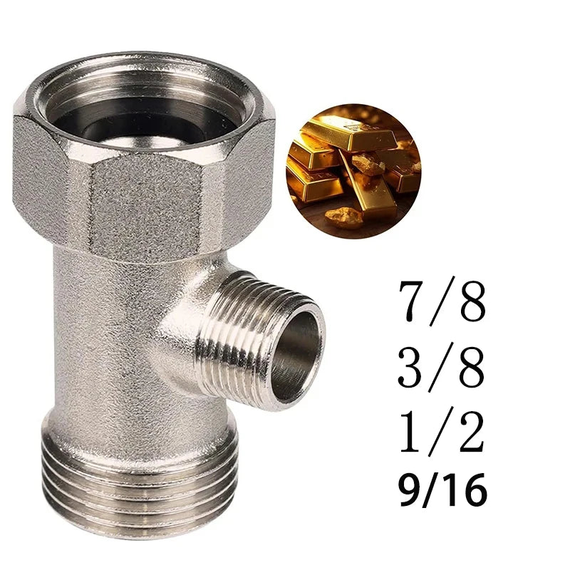3 Way T Valve Adapter Connector Copper Brass 3/8 1/2 9/16 7/8  for Diverter Bath Toilet Bidet Sprayer Shower Head Water Pipes