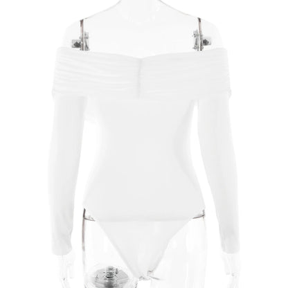 New Solid Sexy Off Shoulder Bodysuits Women Fashion Crossed Folds Skinny Rompers Long Sleeve Fashion Streetwear Autumn Bodysuits