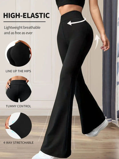 Eng anliegende Schlaghose für Damen im Frühling und Sommer mit hoher Taille, lange schwarze Hose mit schmalem Bein, dünne Hose mit weitem Bein für schlanke Frauen