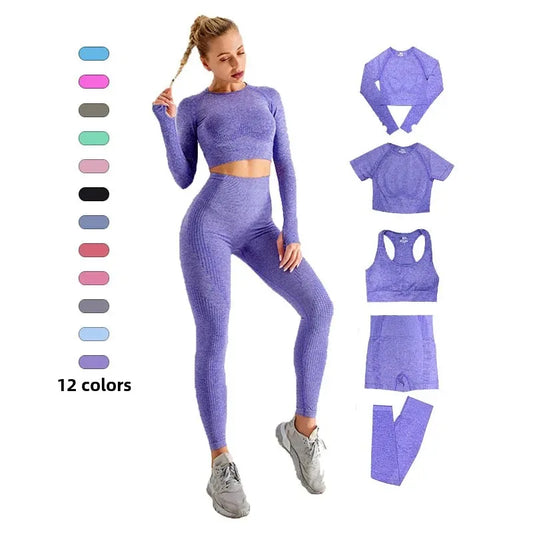 Seamless Yoga Suit Women's Long Sleeve Jacquard Sports High-Waisted Tightening Leggings Fitness Top Origin China.