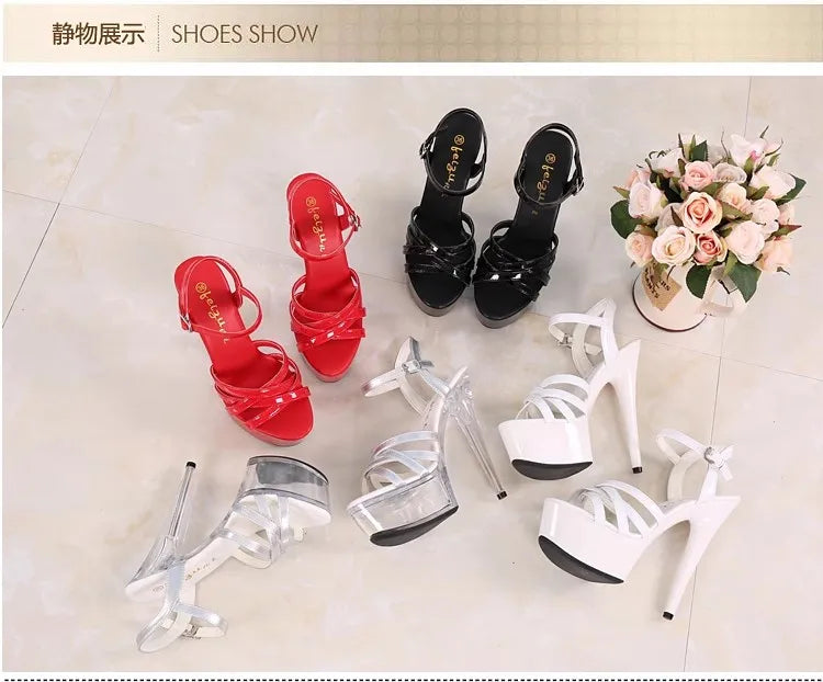 New 2024 Summer Fashion Sandals Sexy Open Toe 15CM High Heels Party Dress Wedding Nightclub Women Shoes Platform Stripper Heels.