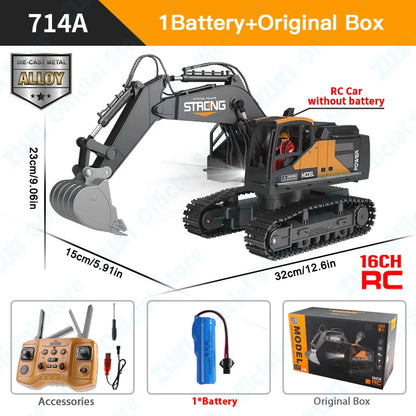 ZWN 1/16 1/20 Remote Control Excavator Dump Truck RC Model Car Toy Professional Alloy Simulation Construction Vehicle for Kids