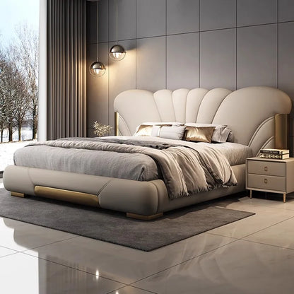 Luxuriöses Hauptschlafzimmer, Doppelbett, King-Size-Bett, weiche Tasche, Rückenlehne, 150 x 200 cm, Hochzeitsbett, Untergestell in voller Größe, beleuchtet 2ingan-Möbel