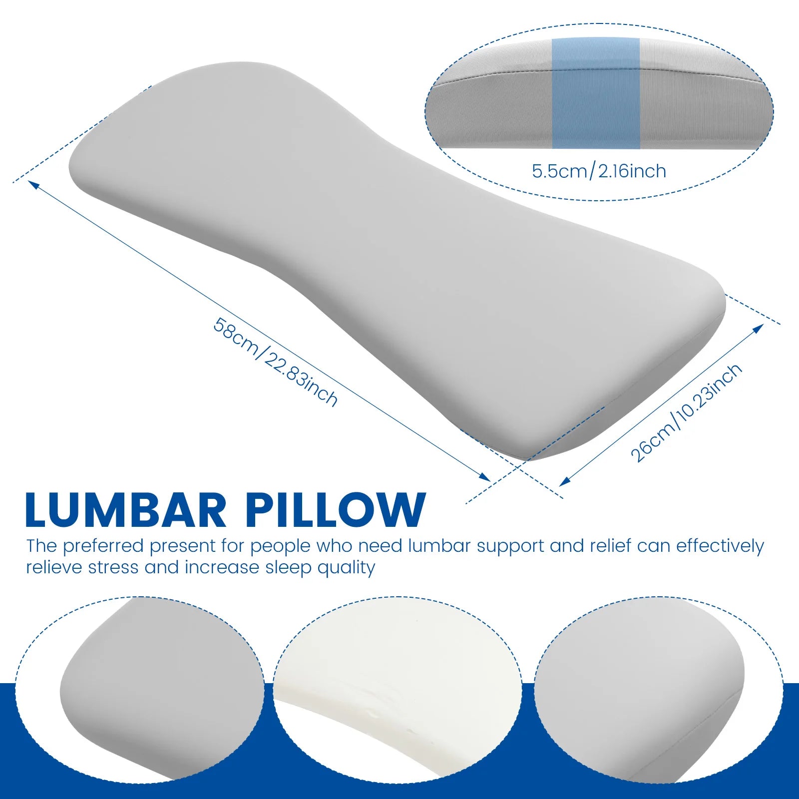 Lumbar Support Pillow for Sleeping Memory Foam Back Lumbar Pillow For Sleeping In Bed Waist Support Lower Back Pain Relief.