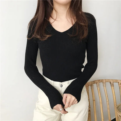Koreanische Herbst V-ausschnitt Pullover Gestrickte Mode Pullover 2025, Schlank Winter Tops Für Frauen Pullover Jumper Pull Femme Truien Dames