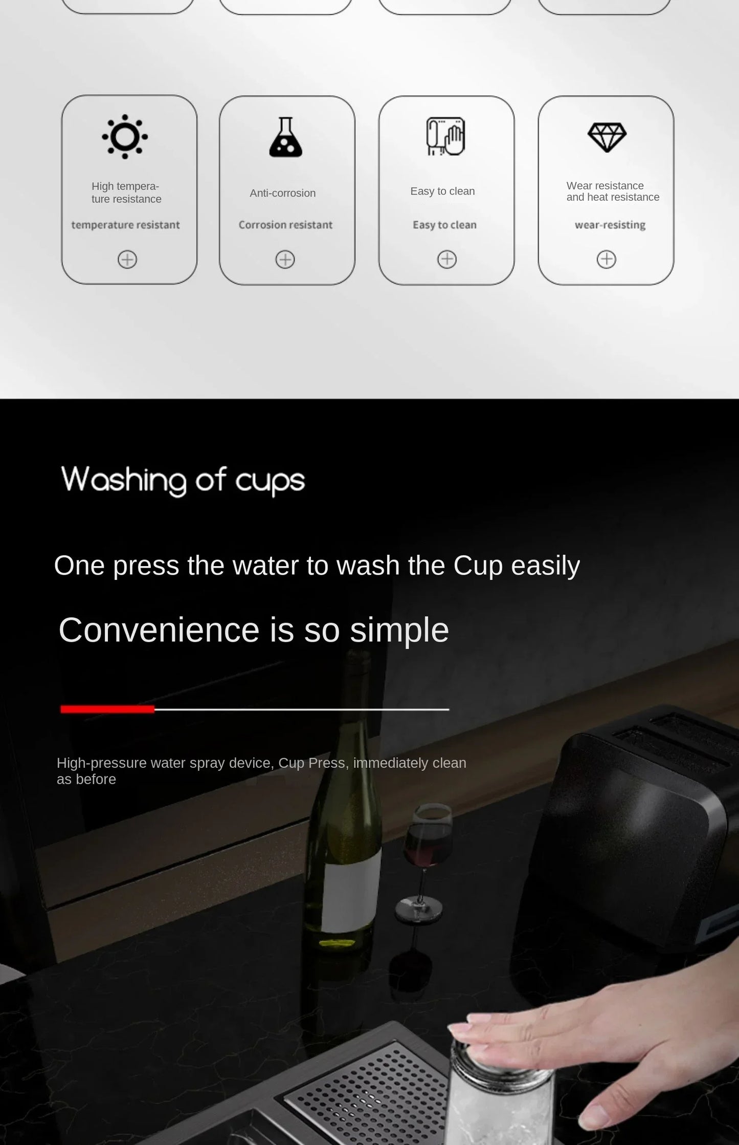 55 cm x 32 cm, 304 Nano-Edelstahl, versteckter Waschbecken-Klapphahn mit großem Einzelschlitz und Abdeckplatte, Bartheke, Tassenscheibe