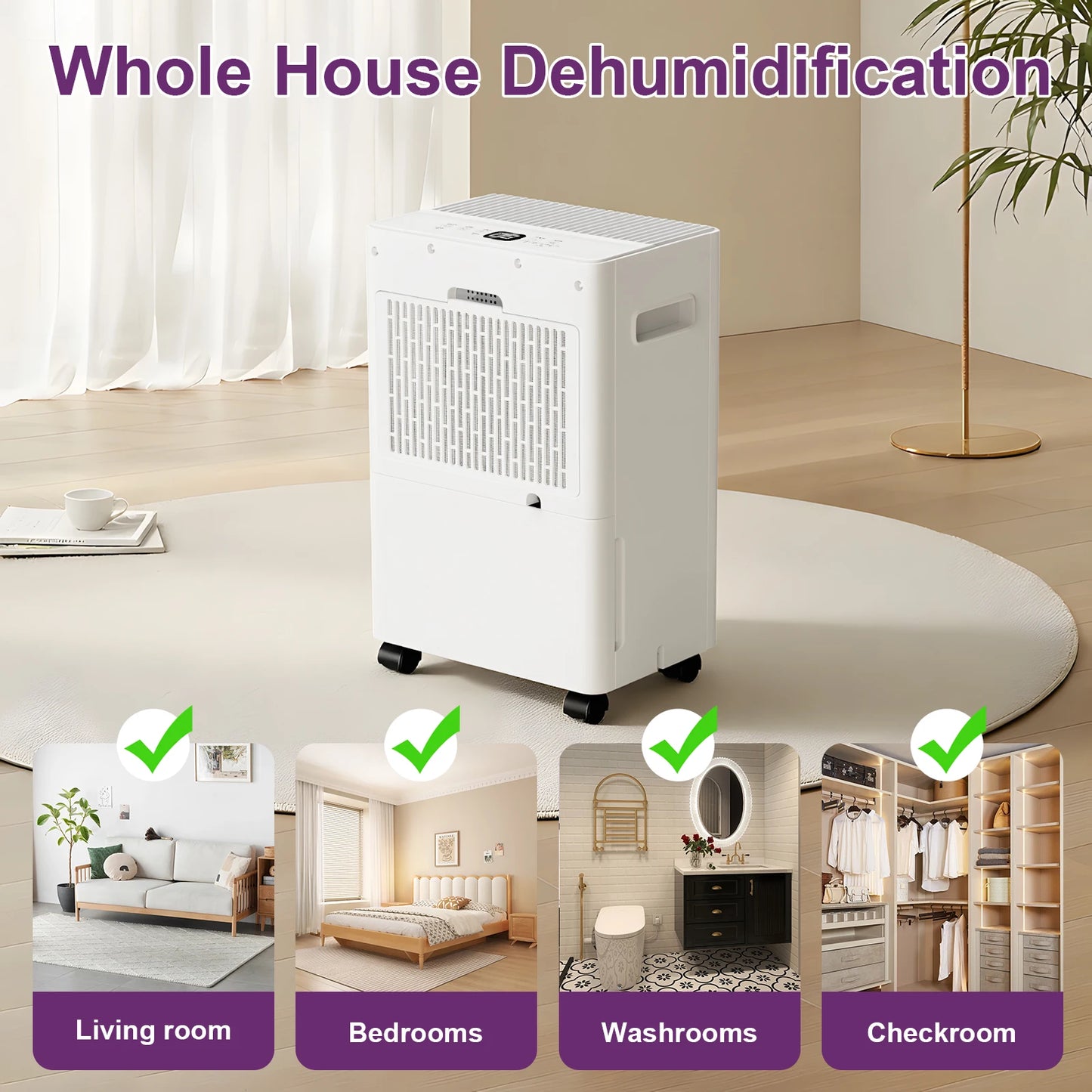 LOEFME 8L/Day Air Dehumidifier Moisture Absorber Home Air Dryer 1.5L Water Tank with 3M Hose For Home Basement Bathroom Wardrobe.