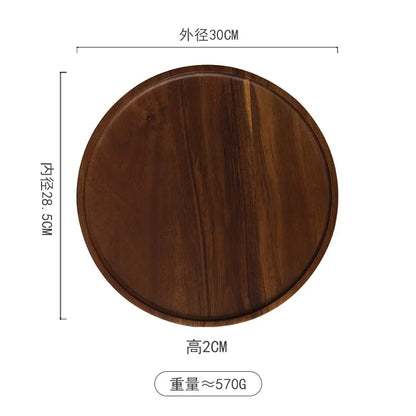 Solid Wood Circular Tray Japanese Style Western Household Tea Dessert Coffee Plate Cross-Border Design.