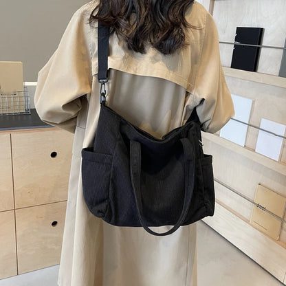 Women Corduroy Tote Bag Casual Multi Pocket Handbag Adjustable Strap Crossbody Sling Bag Zipper Shoulder Bag Fall Winter Bag.