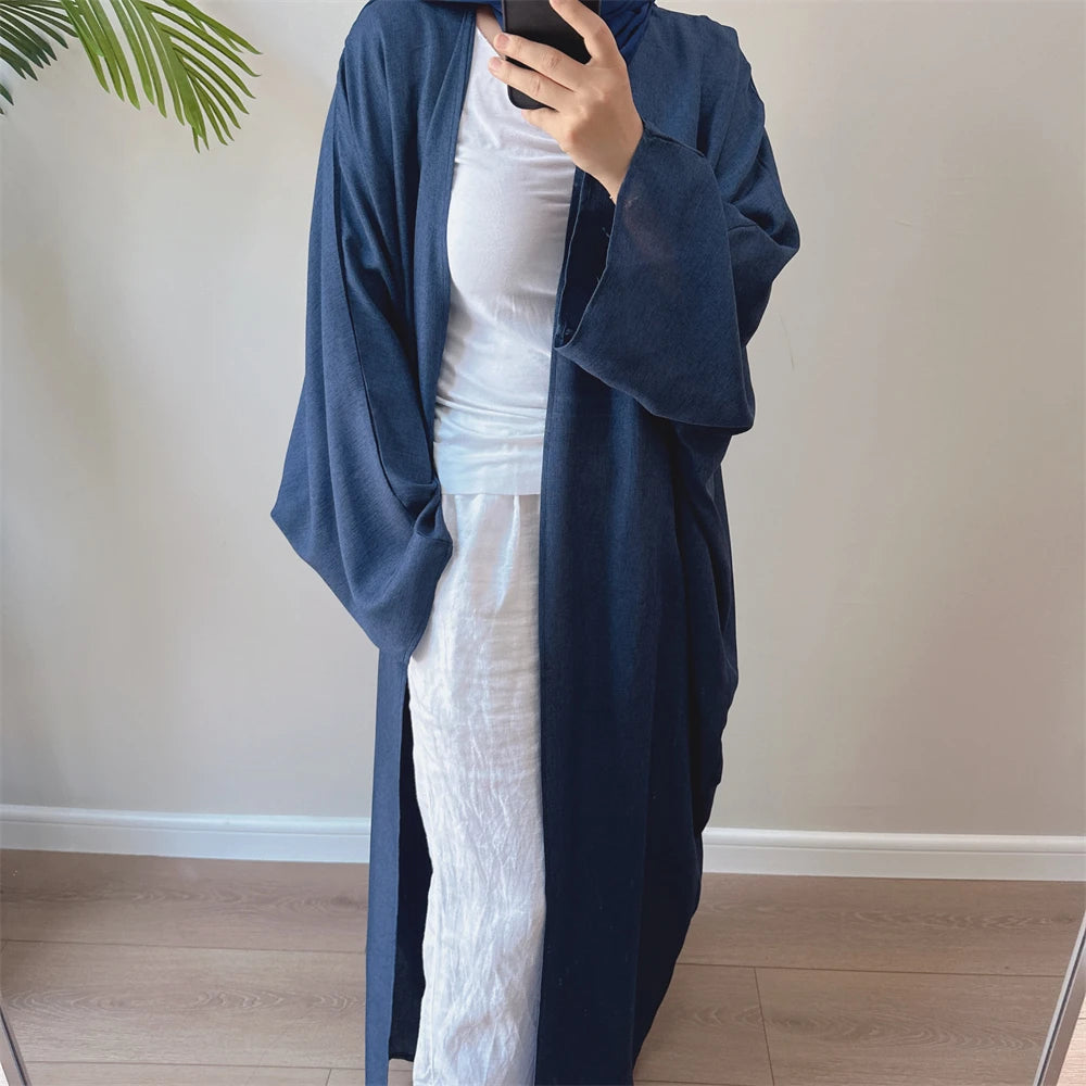 Eid Open Solid Color Batwing Abaya Dubai 2024 Modest Kimono Muslim Kaftan Dresses Abayas for Women Islam Kebaya Caftan Femmes.