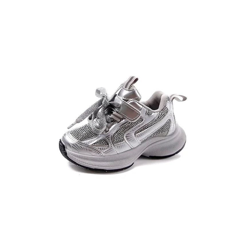 Kids Casual Running Shoes with Rhinestones Boys Girls Sports Shoes Mesh Breathable 2024 New Children Sneakers Fashion Trendy.