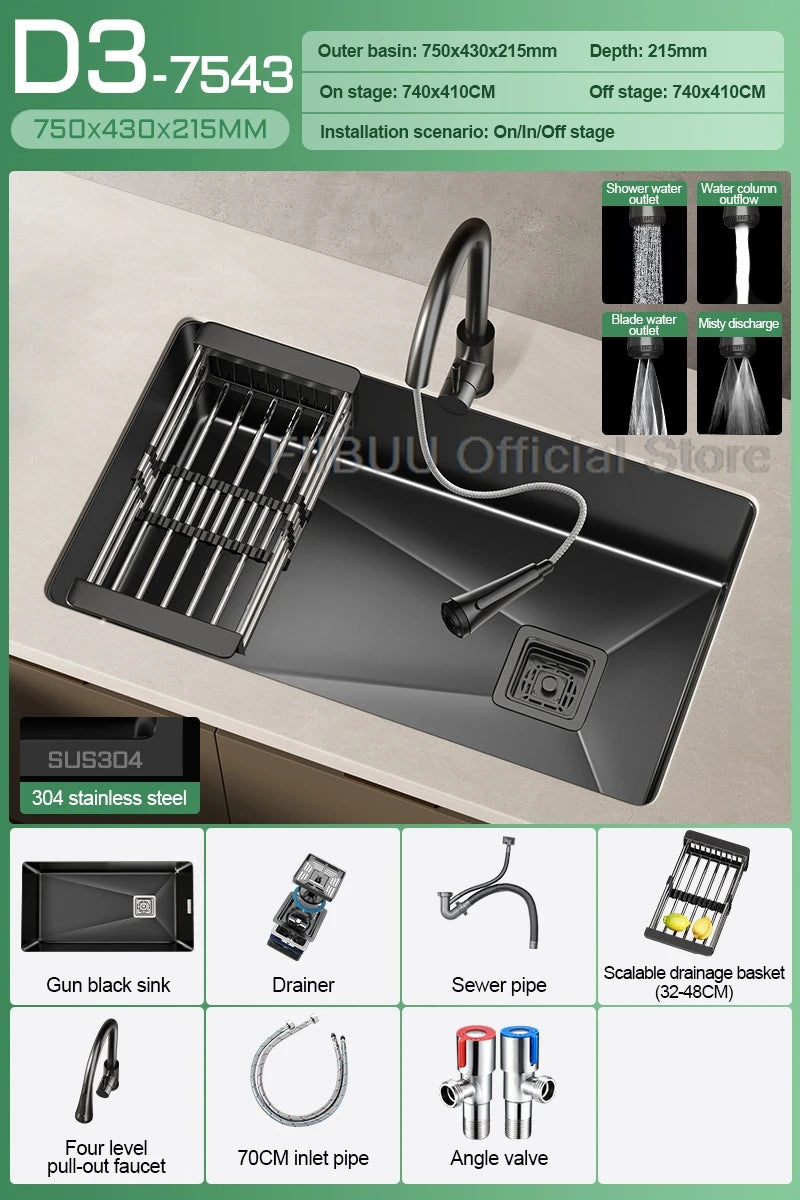 304 Stainless Steel Kitchen Sink Single Bowl Thickened Material Undermount Basin Vegatable Workstation With Drain Accessories