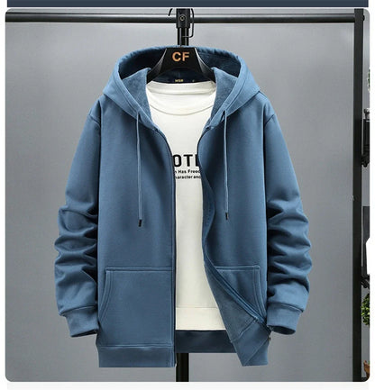 Big Size Hoodie Men Hood Long Sleeve Sweatshirt Male Zip-up Loose Cotton Fleece-lined Casual Top Zipper Large Fat Plus 10XL 12XL.