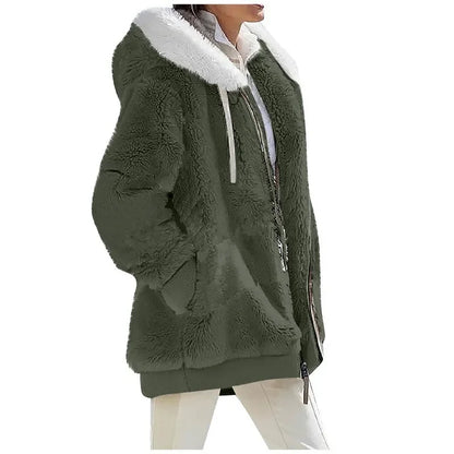 Herbst Winter Mode Damen mantel neue lässige Kapuze Reiß verschluss Dame Kleidung Kaschmir weibliche Fleece jacke einfarbige Damen mäntel