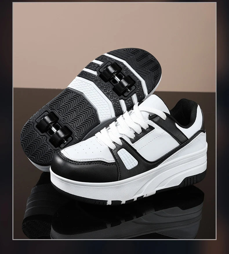 Four wheel roller shoes Boys girls walking shoes Casual outdoor sports slide and shrink school students pulleys shoes sneakers.