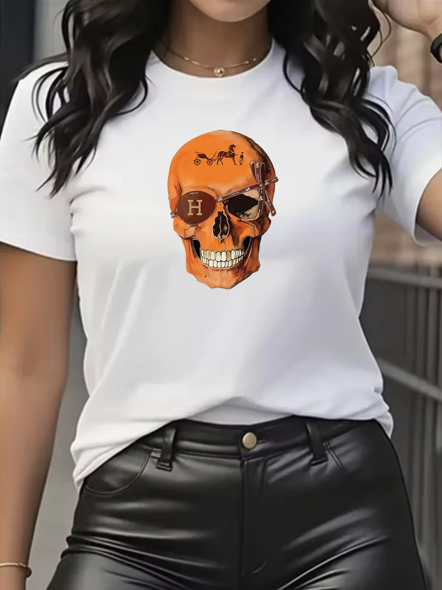 Cartoon Graphic Printing Summer Luxury Brand Cotton Men's and Women's T-Shirts Short Sleeves Street Fashion Trend Clothing.