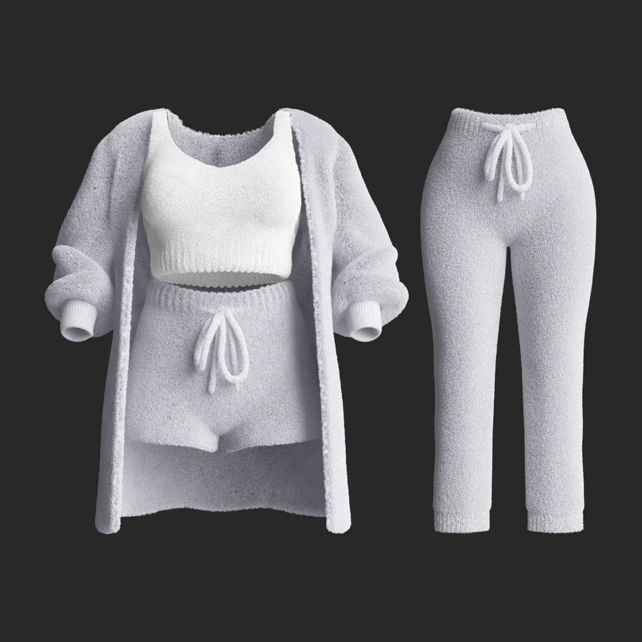 4 Pcs/Set Womens Cosy Outfits O Neck Cropped Tank Tops Long Sleeve Fleece Warm Hooded Comfortable Loungewear.