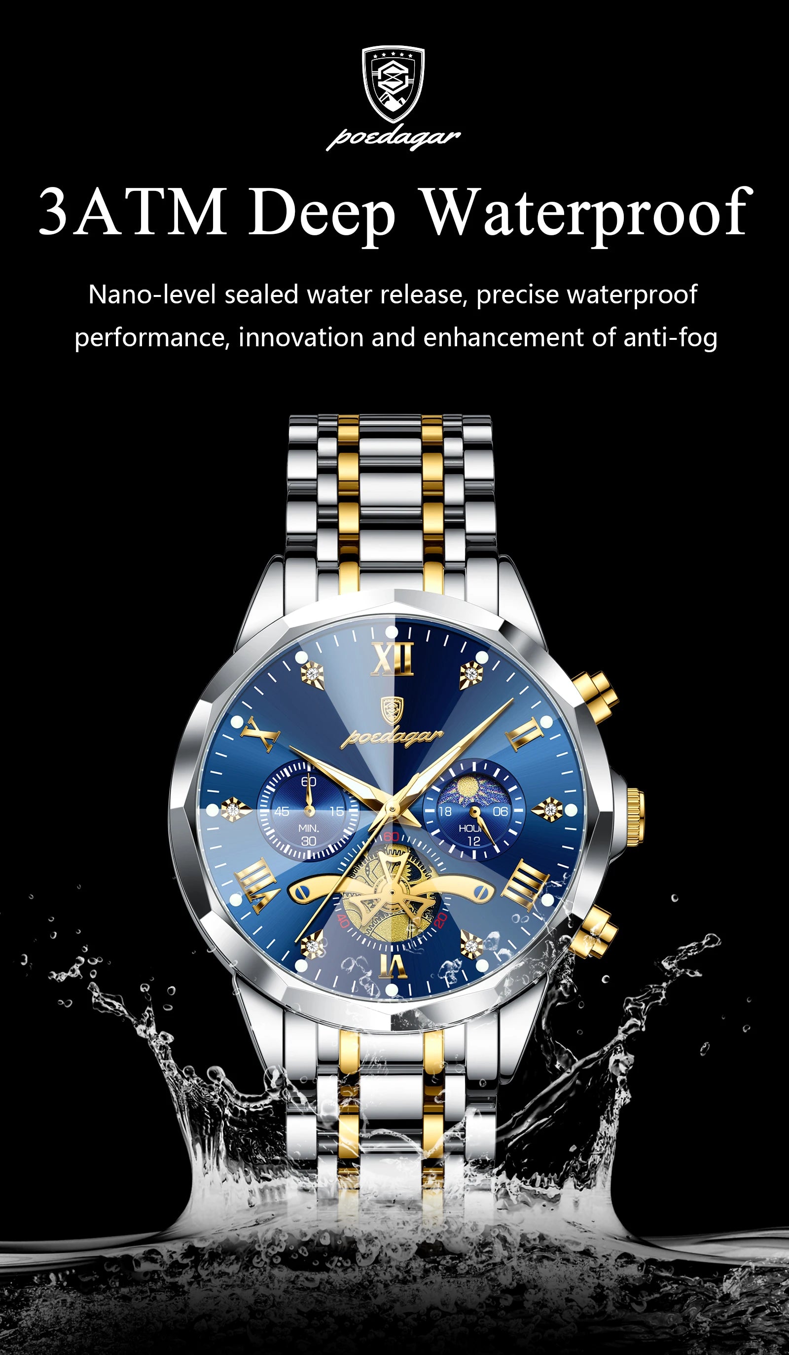 POEDAGAR Luxury Men Watch Top Original Waterproof Luminous Chronograph Man Wristwatch Stainless Steel Quartz Men's Watches Reloj.