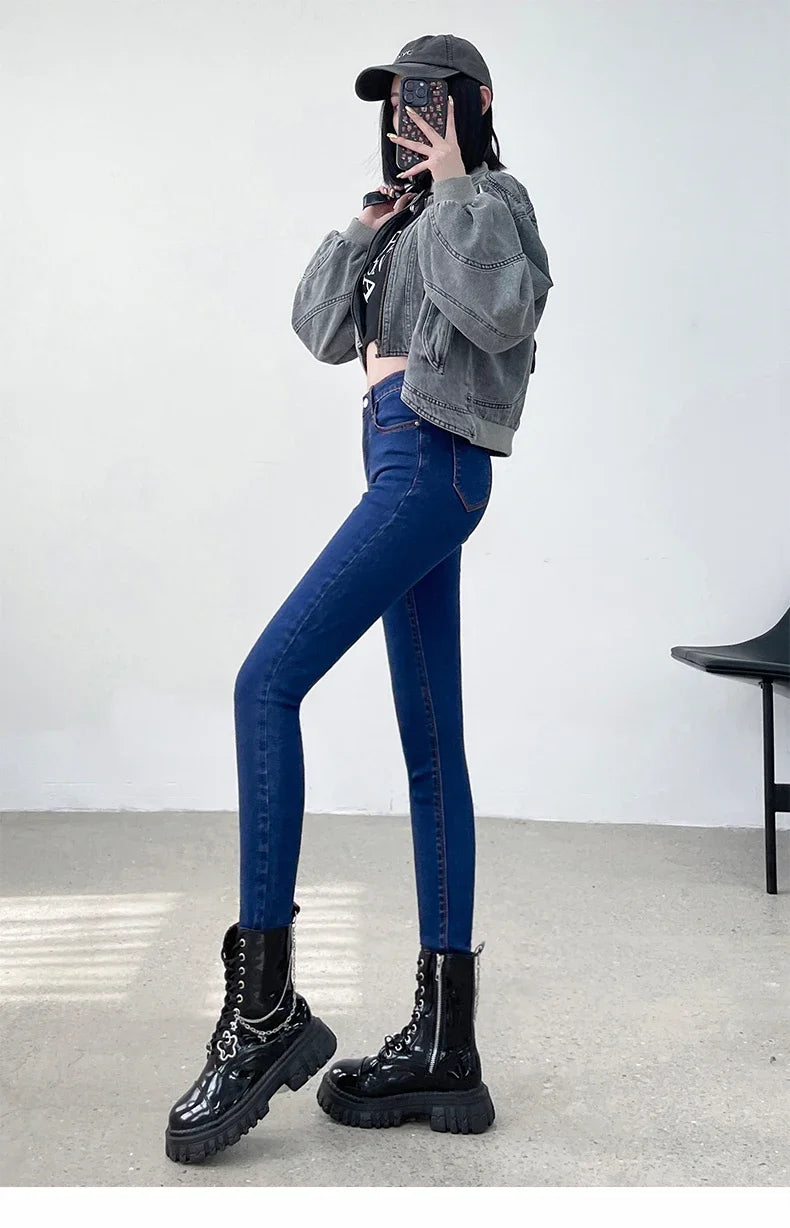 Spring and Summer Women's Casual Office Tight Solid Color Jeans Stretch Sexy Fashionable Classic Slim Fit Denim Pants Female.
