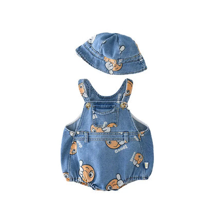 2 Stück Sommer Kinder Baby Denim Bodysuit und Mützen Anzüge einteilige Unisex Kleinkind Jungen Mädchen weiche Jeans Kleidung Jeans Sprung anzüge