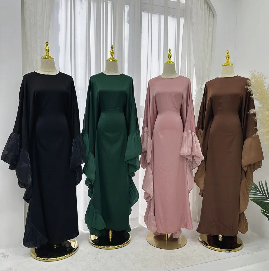 2025 Eid Arabic Muslim Women Modest Dress Luxury Dubai Abaya Islamic Party Lace-detailed Sleeves Robe Festival Turkey Outfit.