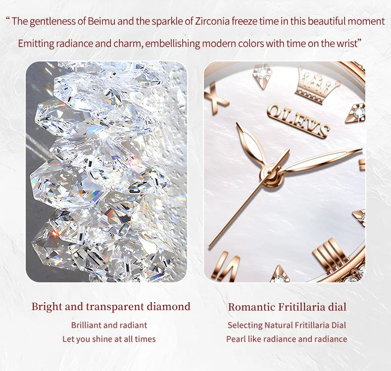 OLEVS 9971 Women's Watches Elegant Fashion Original Wristwatch Waterproof  Fish Bone Strap Luminous Hand Diamond Bezel Reloj.