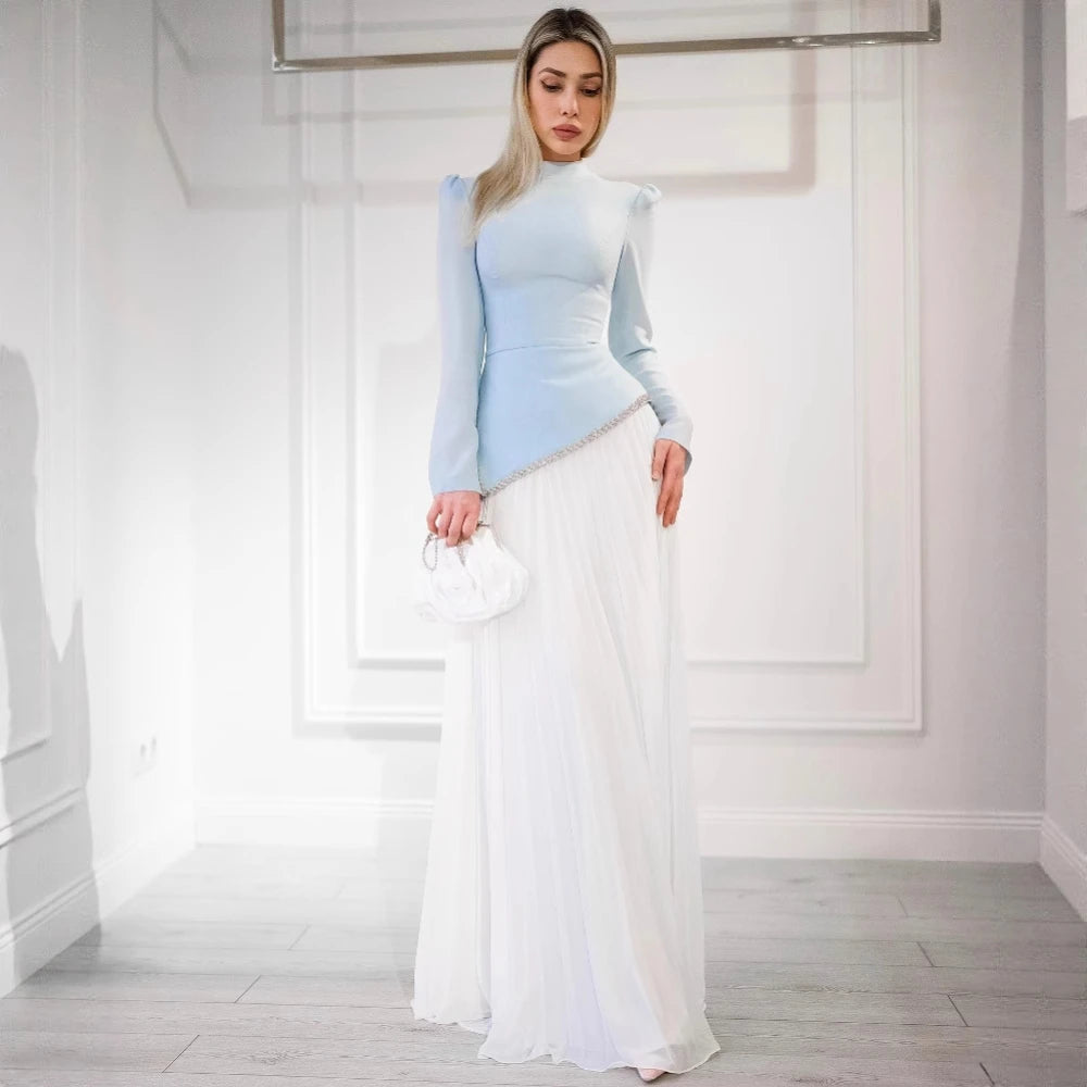 Modest High Neck the Middle East Evening Dress Kaftan Women A Line Prom Gown Graceful Simple Long Sleeves Cocktail Wear.