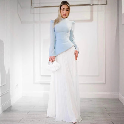 Modest High Neck the Middle East Evening Dress Kaftan Women A Line Prom Gown Graceful Simple Long Sleeves Cocktail Wear.