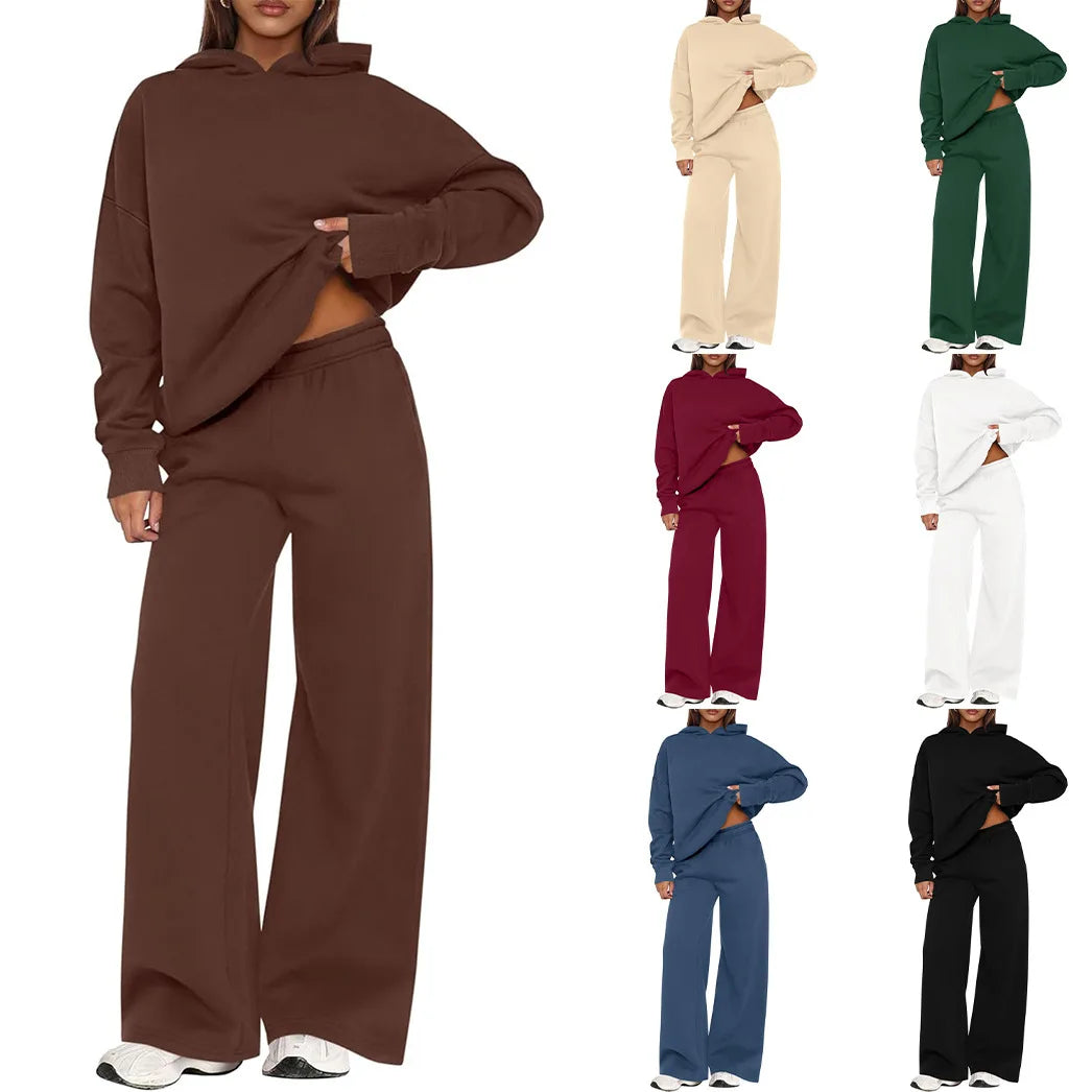 Sport Stil Lose Anzug Herbst Winter Vielseitige frauen Lange-ärmeln Pullover Sweatshirt Sport Breite bein Hosen Zwei-stück Set