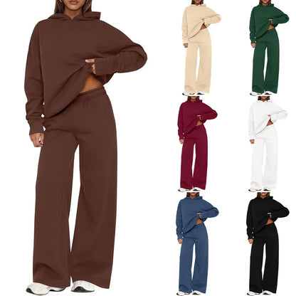 Sport Stil Lose Anzug Herbst Winter Vielseitige frauen Lange-ärmeln Pullover Sweatshirt Sport Breite bein Hosen Zwei-stück Set