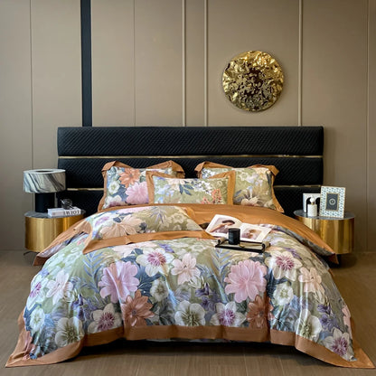 Floral Print 600TC Egyptian Cotton Bedding Queen King Comforter Cover Soft Duvet Cover Set Flat/Fitted Bed Sheet Pillowcases