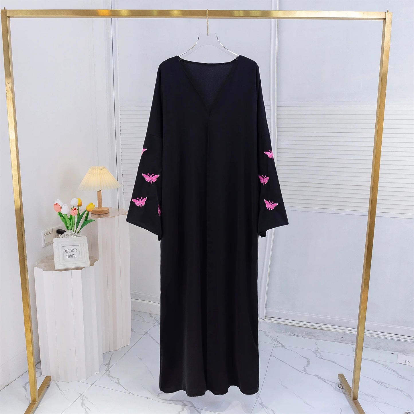 Butterfly Embroidery Open Front Abaya Women Long Sleeve Maxi Length Dress Muslim Abayas Kaftans Women Jilbabs Women's Clothing.