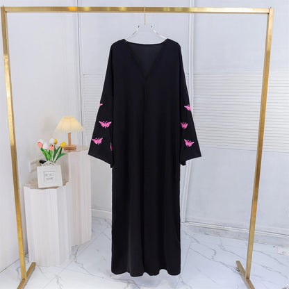 Butterfly Embroidery Open Front Abaya Women Long Sleeve Maxi Length Dress Muslim Abayas Kaftans Women Jilbabs Women's Clothing.