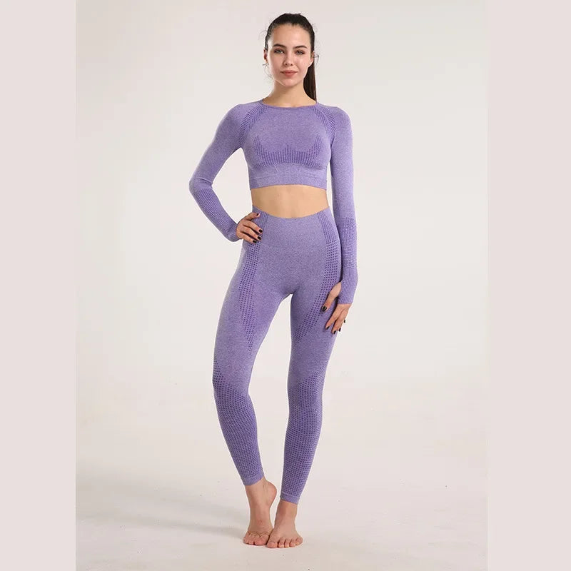 Sexy Seamless Knitted Yoga Sportswear Set Women's Quick Dry Tight Fitness Clothes Set Comfortable High-End Sensation.