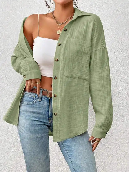 Summer 100% Cotton Women Shirts Casual Turn Down Collar Shirt Top Long Sleeve Top Office Lady Elegant Blouses for Women Blusas