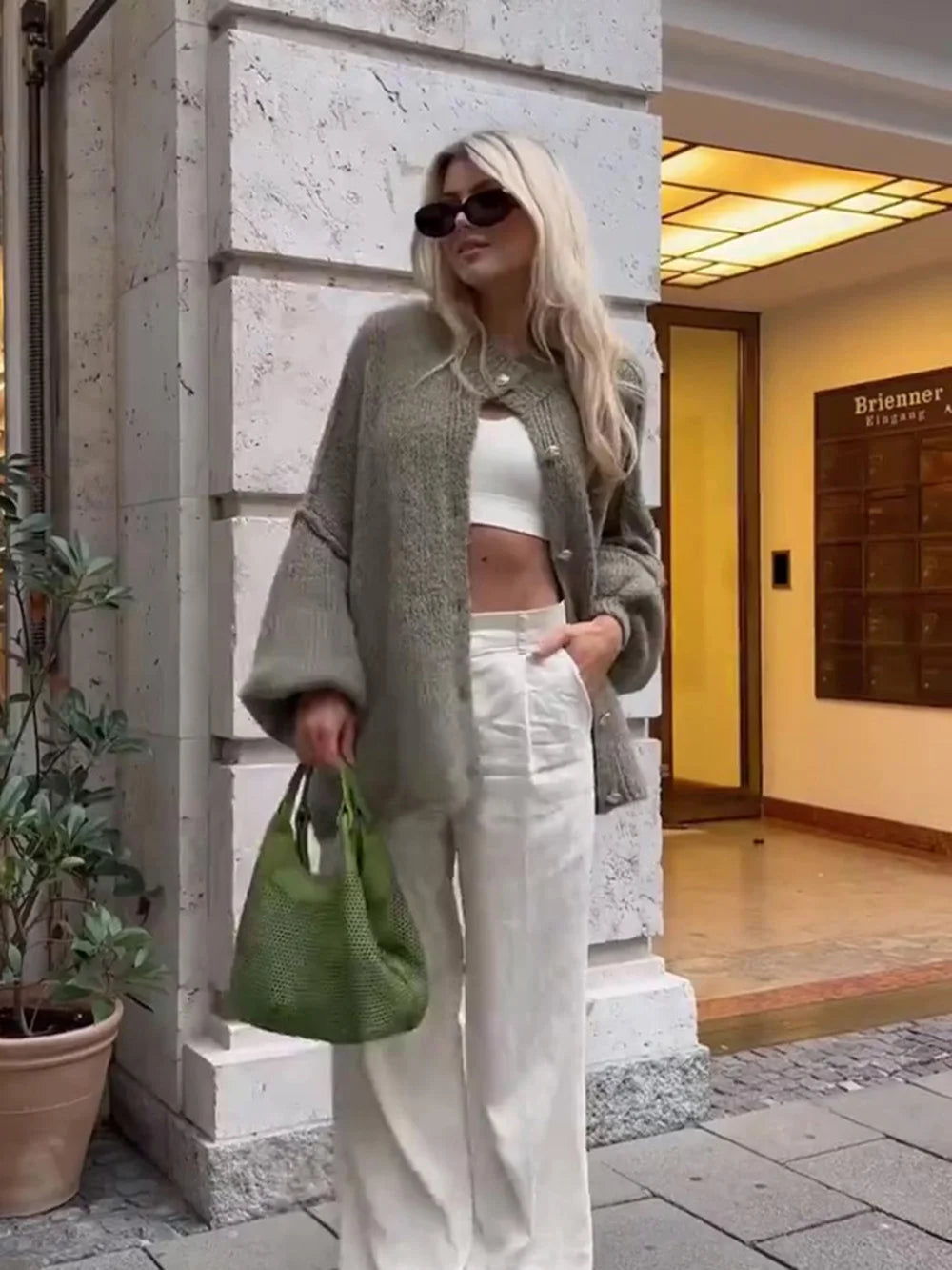 TRAF Women's Bat Sleeve Cardigan Sweater Temperament Lapel Metal Button Decoration Fashion Jacket Casual Commuter Women's Tops.