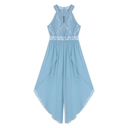Sommer Mädchen Ärmellosen Chiffon Maxi Kleid Shiny Perlen Spitze Gebaut-in Shorts Party Kleid für Hochzeit Geburtstag Dance Leistung