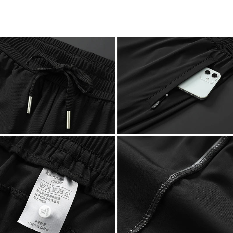 Ice Silk Men's trousers 2024 summer black-and-gray thin style business casual pants outdoor stretch breathable straight leg loos.