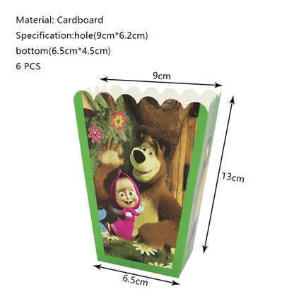 Mashas und Bär Geburtstag Party Dekoration Cartoon Thema Luftballons Kinder Event liefert Einweggeschirr Hintergrund.