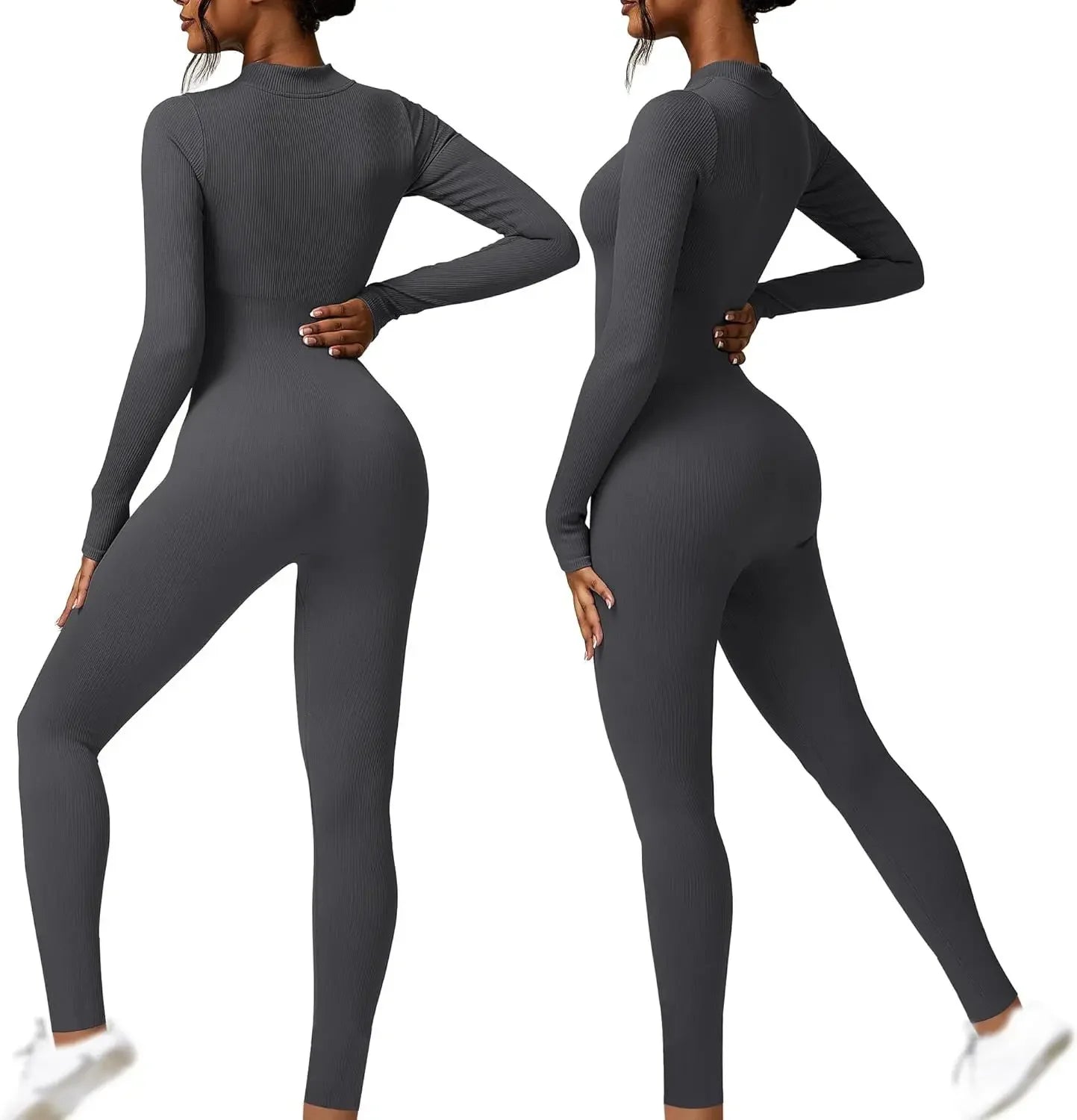 Seamless Long Sleeve Yoga Suit One-Piece Tightening Fitness Leisure Sports Jumpsuit with Zipper for Women