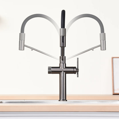 Modern chrome brass pull-out hot and cold water single hole kitchen faucet luxury 2 function drinking water mode sink faucet